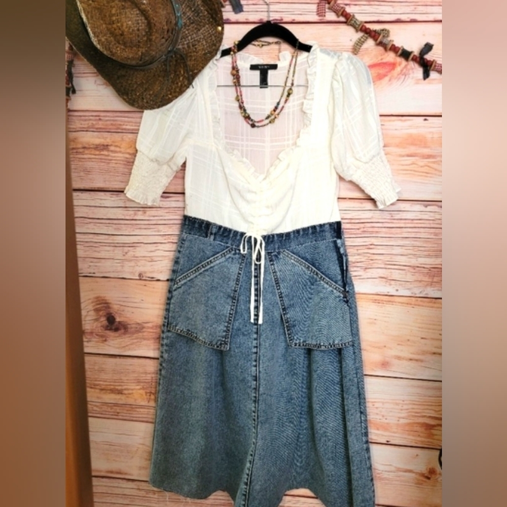 HANDMADE❤UPCYCLED "ONE (of a) KIND DENIMco" BOHO & DENIM DRESS SZ 6-8